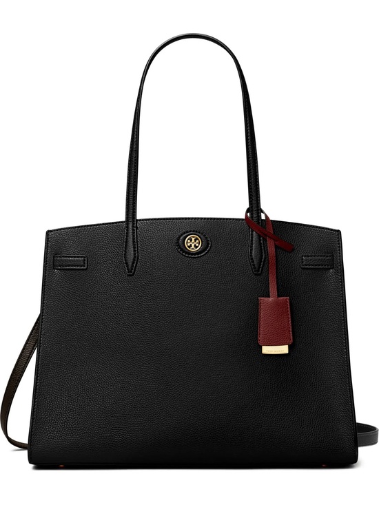 Tory Burch Handbags - Tory Burch Black Leather Tote with Burgundy Tag